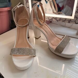 TOP Moda White and Silver Heels